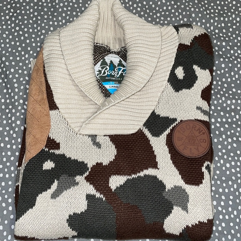 Born Fly L Tan Shawl Collar Sweater